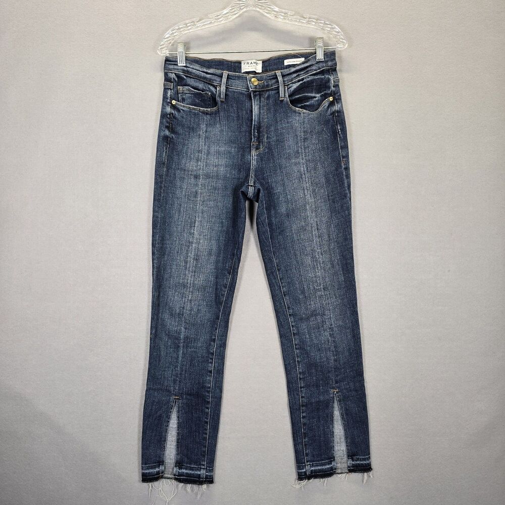 FRAME Le Nouveau Straight Split Front Raw Hem Ankle Jeans Women's Sz 28 (30x27.5
